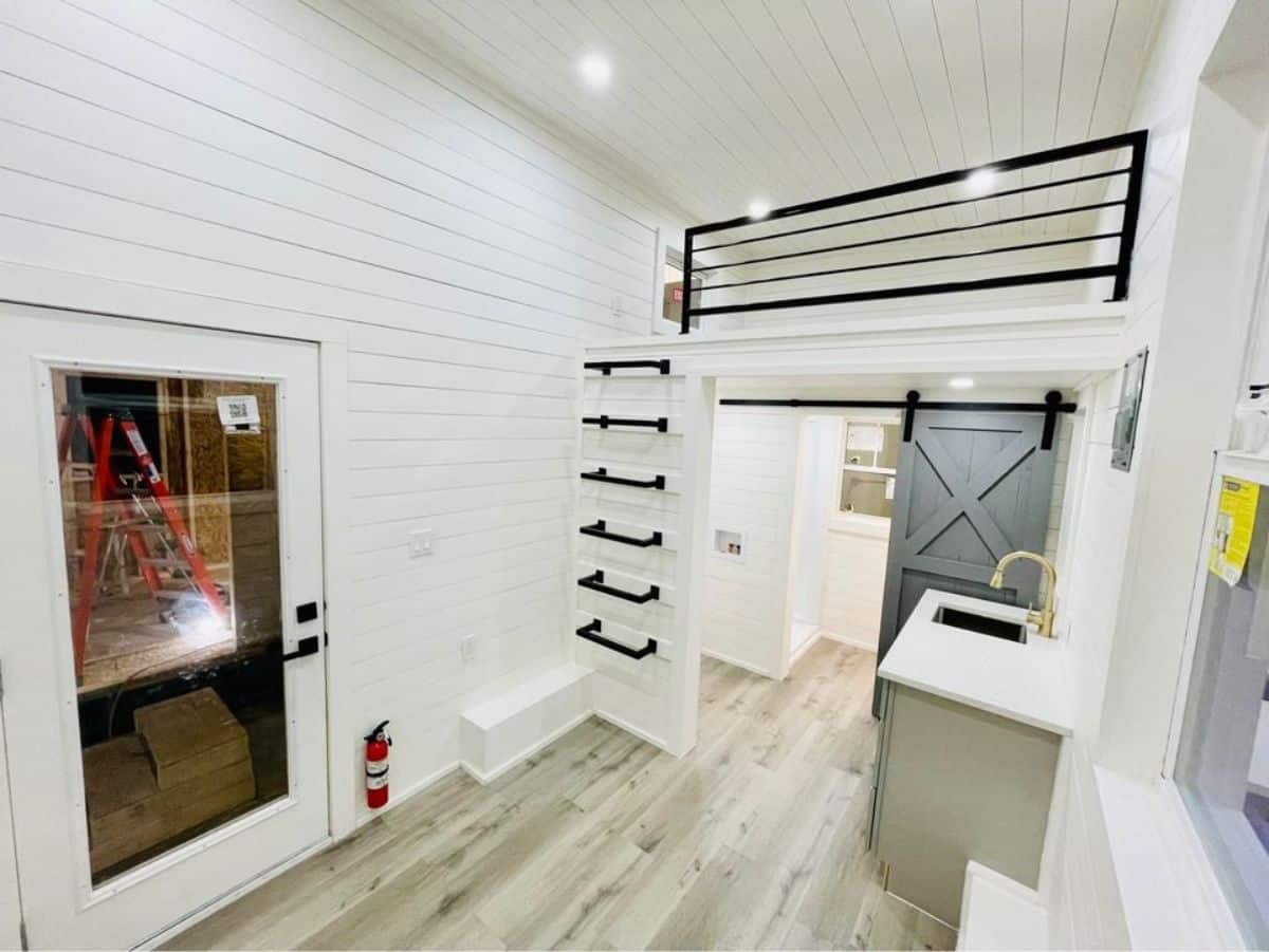 full white interior of 16’ tiny home