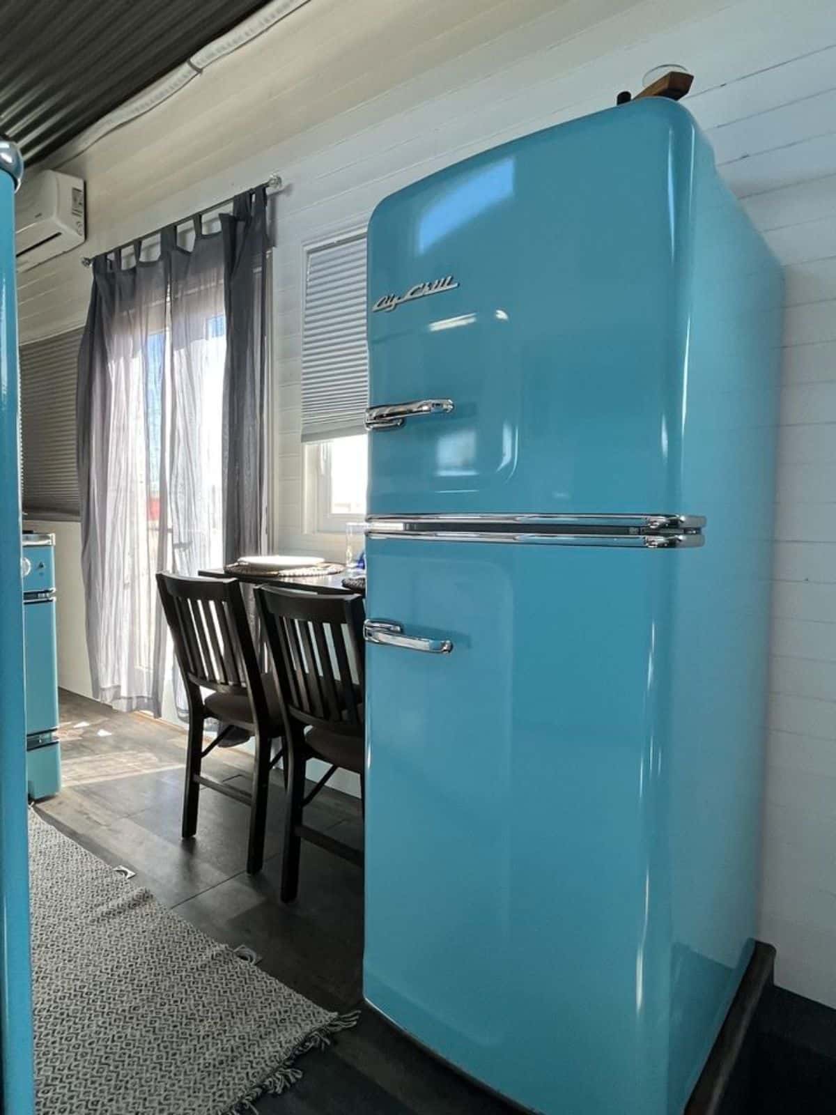 double door full length refrigerator of 35’ tiny home
