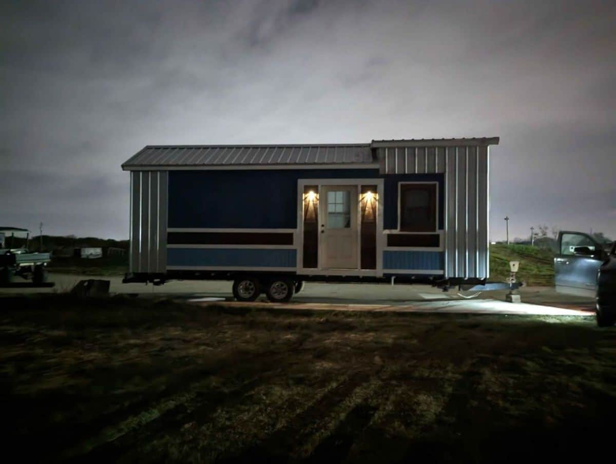double lofted mobile home at night