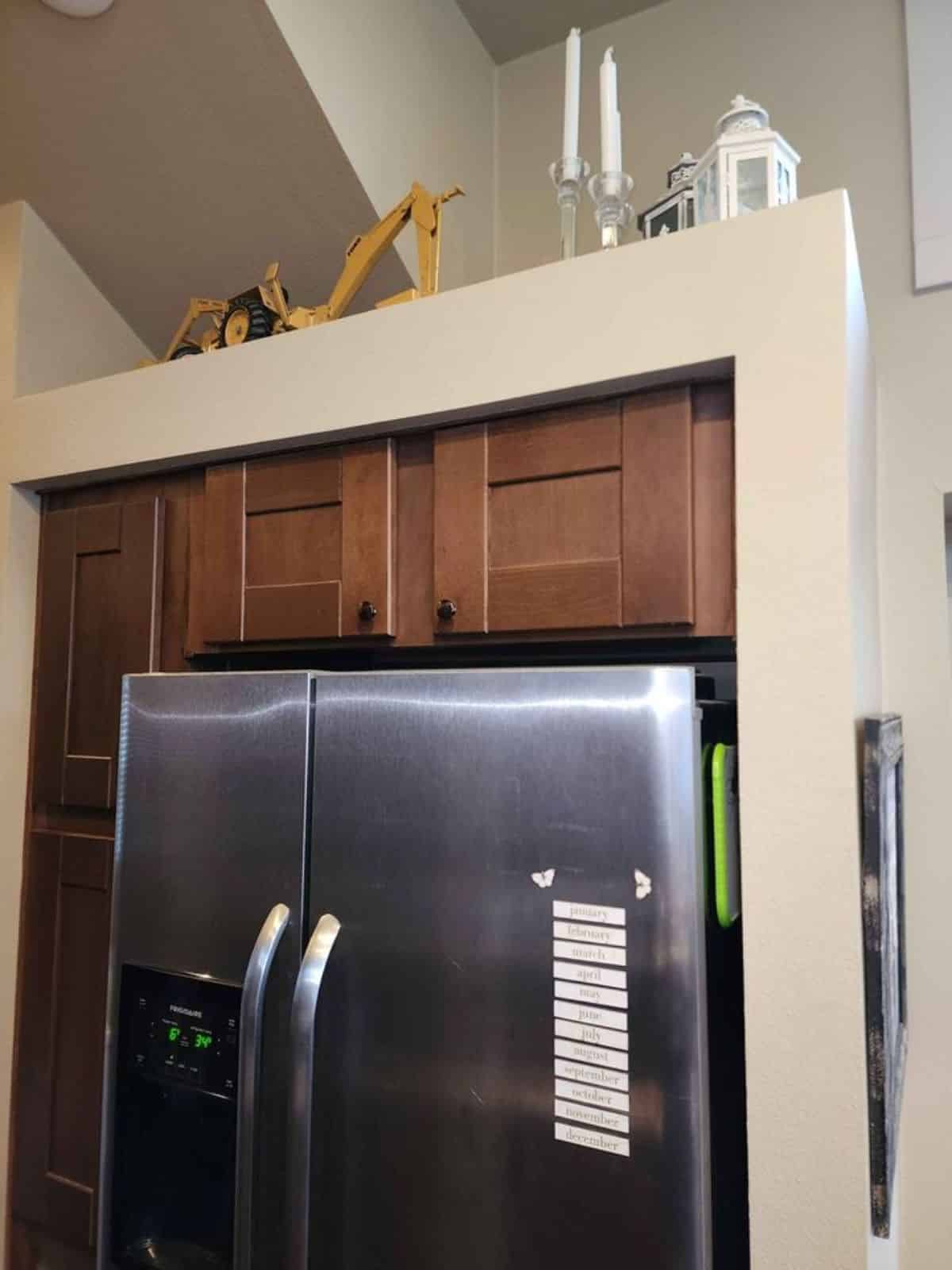 full length 2 side door refrigerator in kitchen area of spacious 1 bedroom tiny house