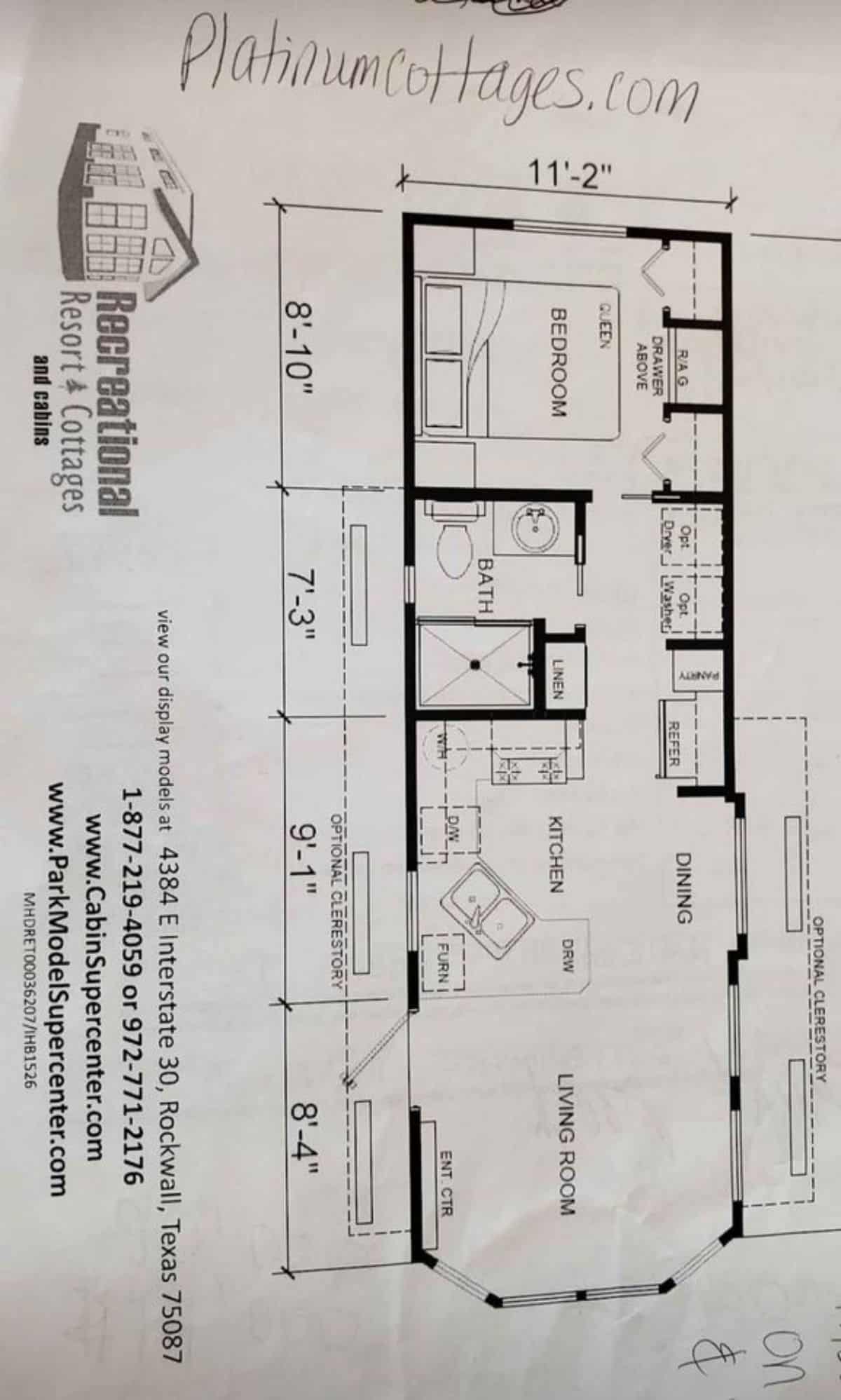 blueprint of spacious 1 bedroom tiny house