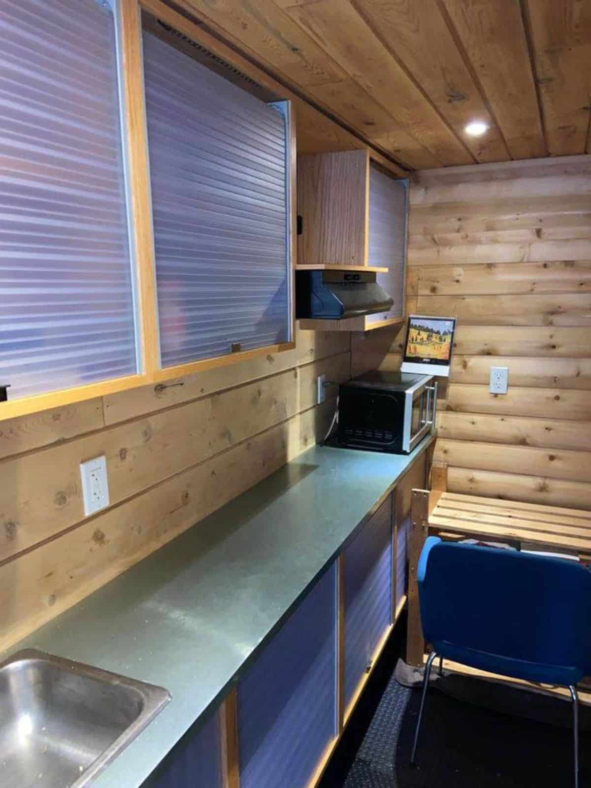 kitchen area of the tiny house