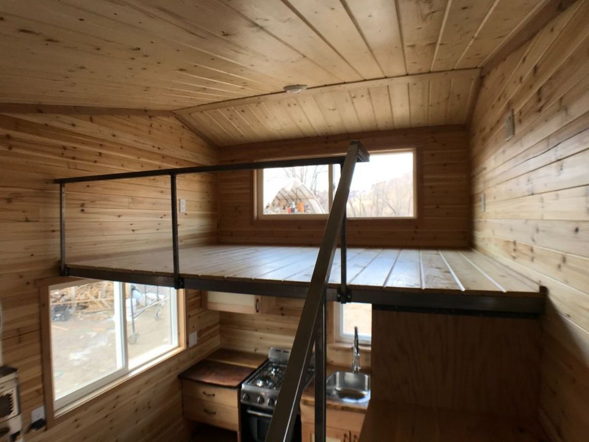 loft of super tiny house is spacious and can accommodate a mattress
