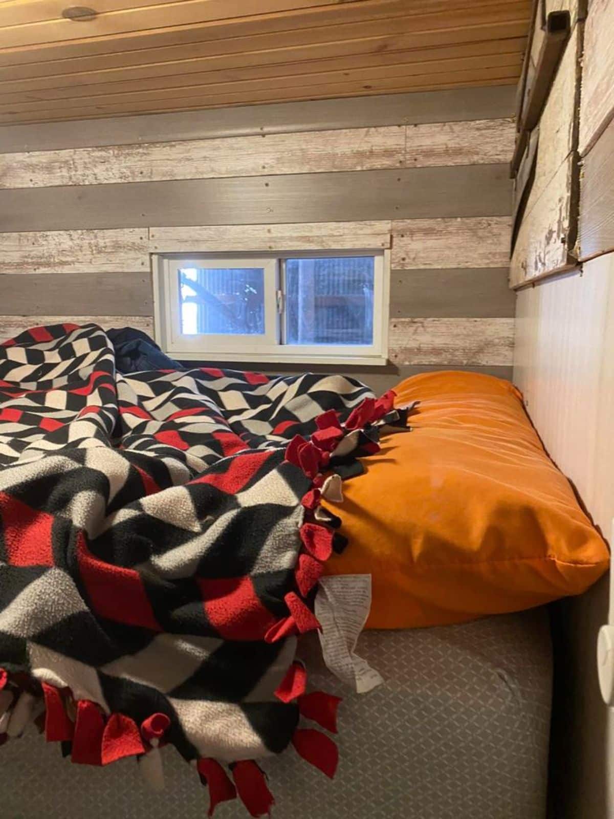 bedroom area of 20' remodeled tiny home