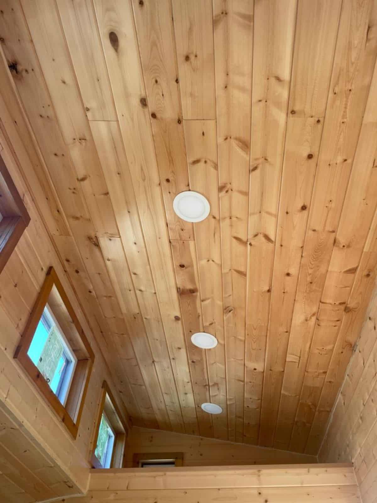 LED lights installed all over the roof of 20' tiny trailer house
