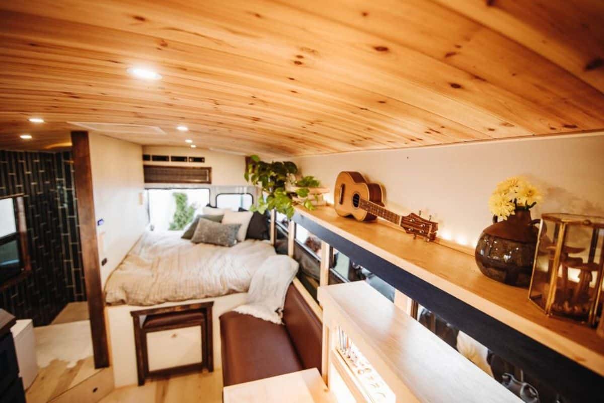 wooden walls and ceilings of renovated micro home