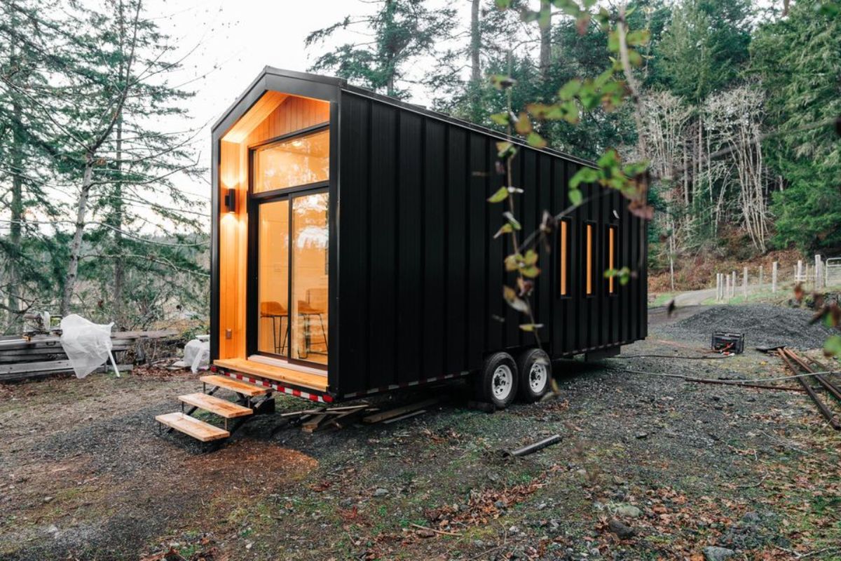 stunning black exterior of beautifully crafted tiny home