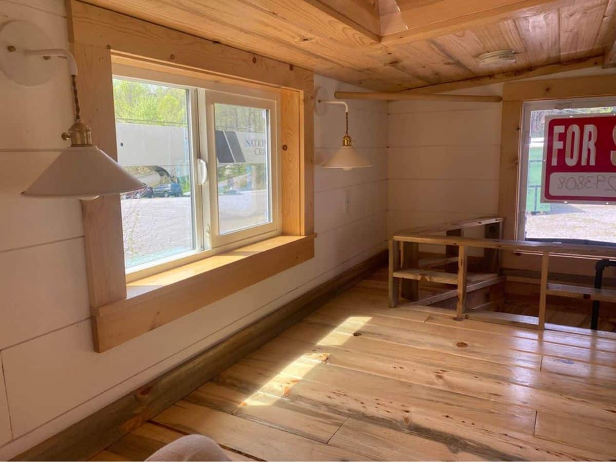 wooden flooring and wooden walls of 24’ NOAH certified tiny house