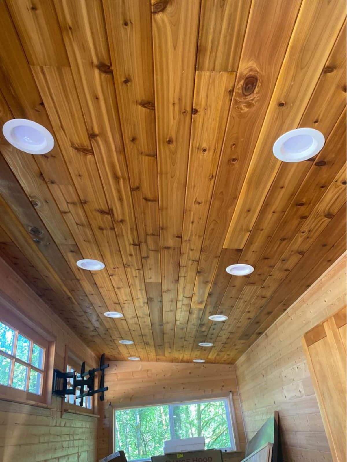 LED lights installed on the roof of insulated tiny home