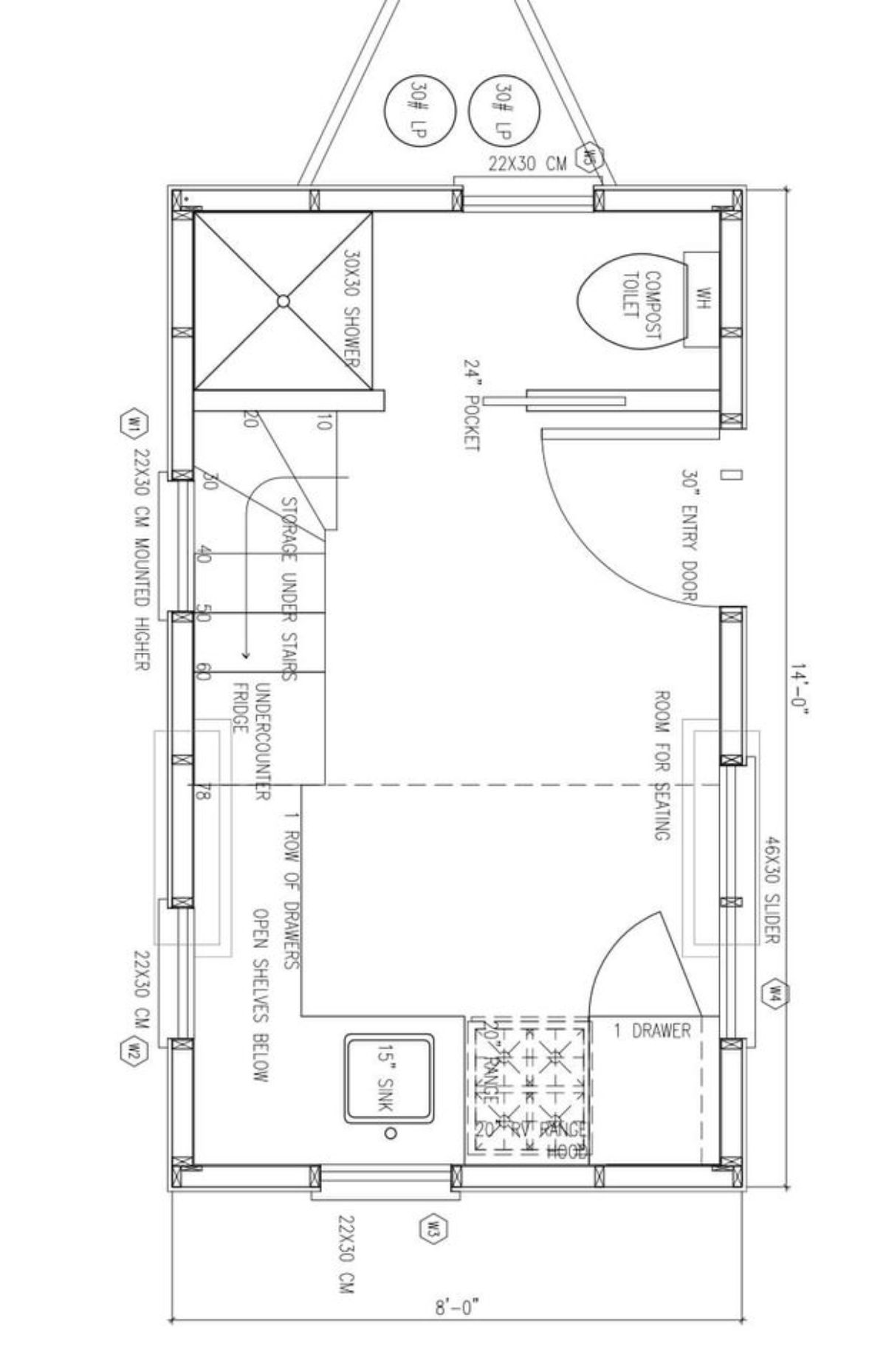 blueprint of tiny offgrid house