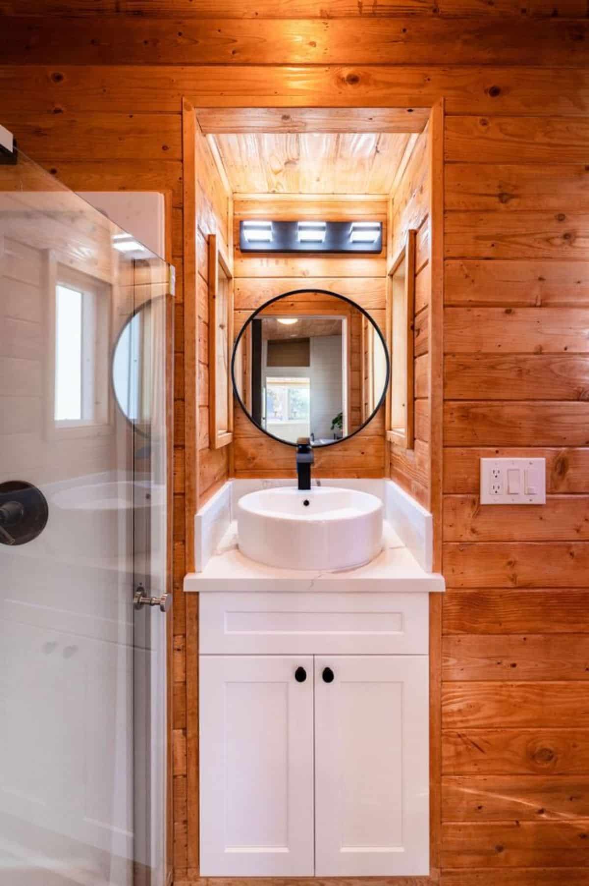 bathroom of brand new tiny home has all the standard fittings