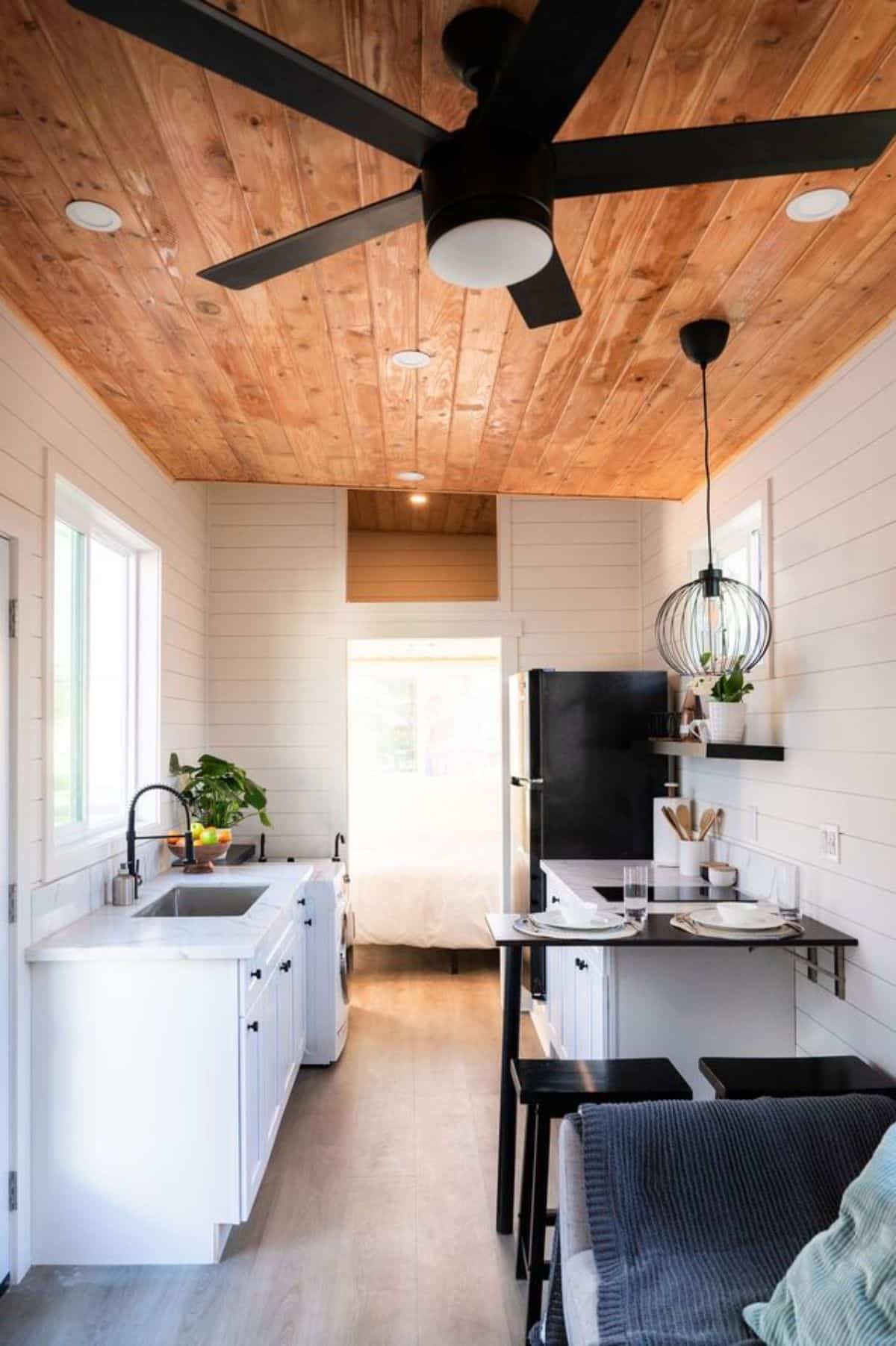 white wooden interiors of brand new tiny home