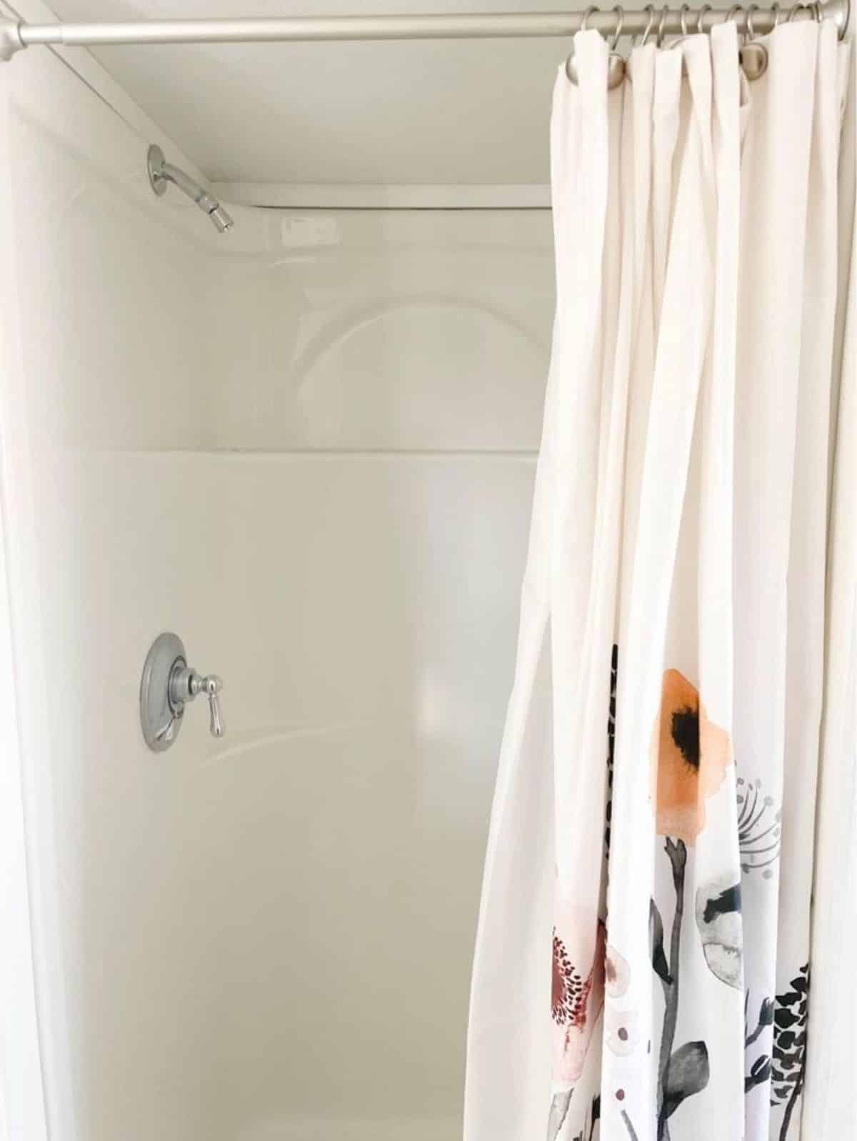 full length shower area in bathroom