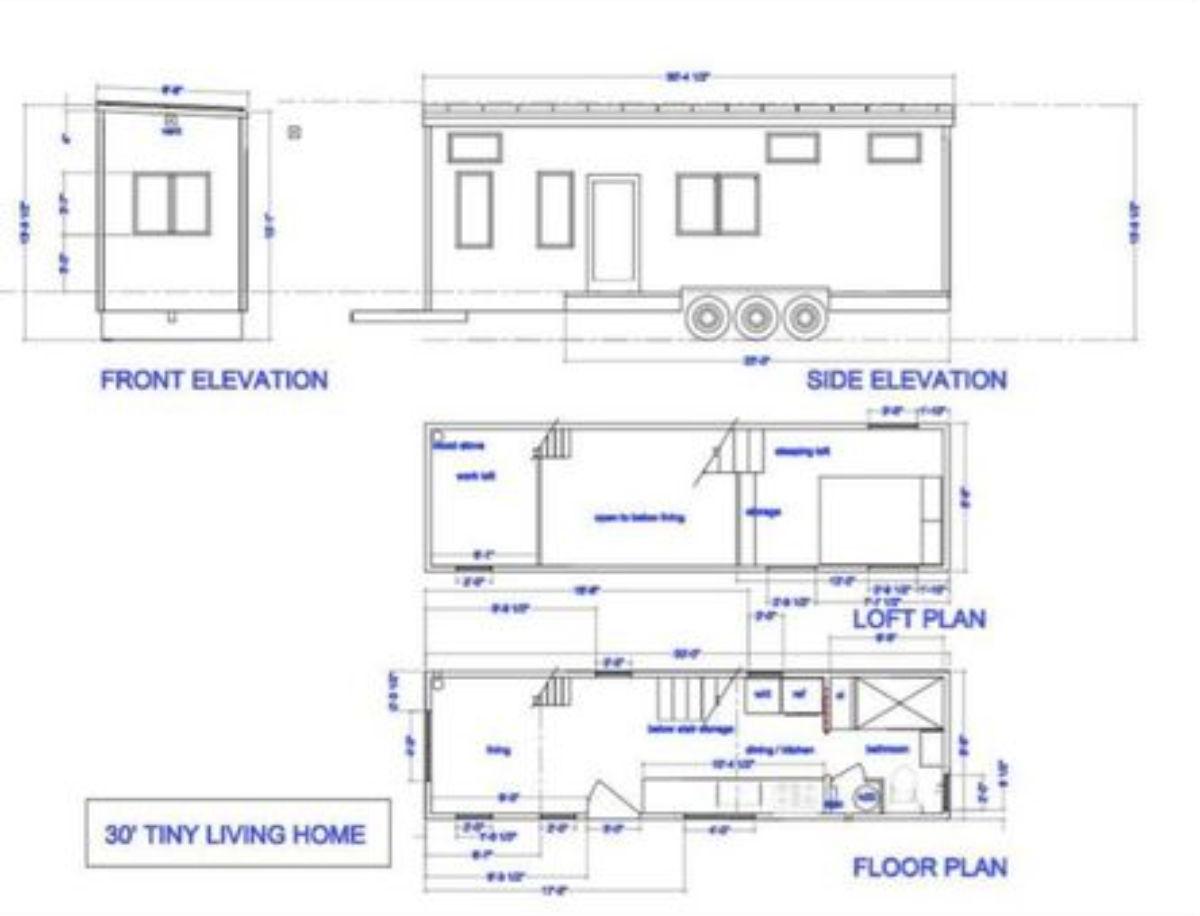 blueprint of lofted tiny home