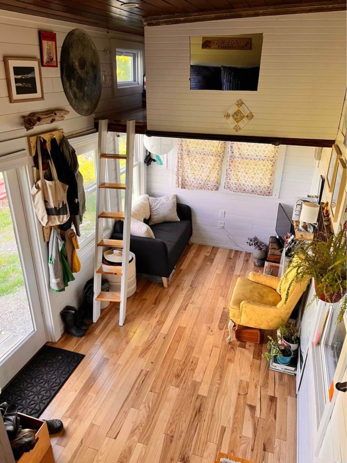 full length interiors of lofted tiny home