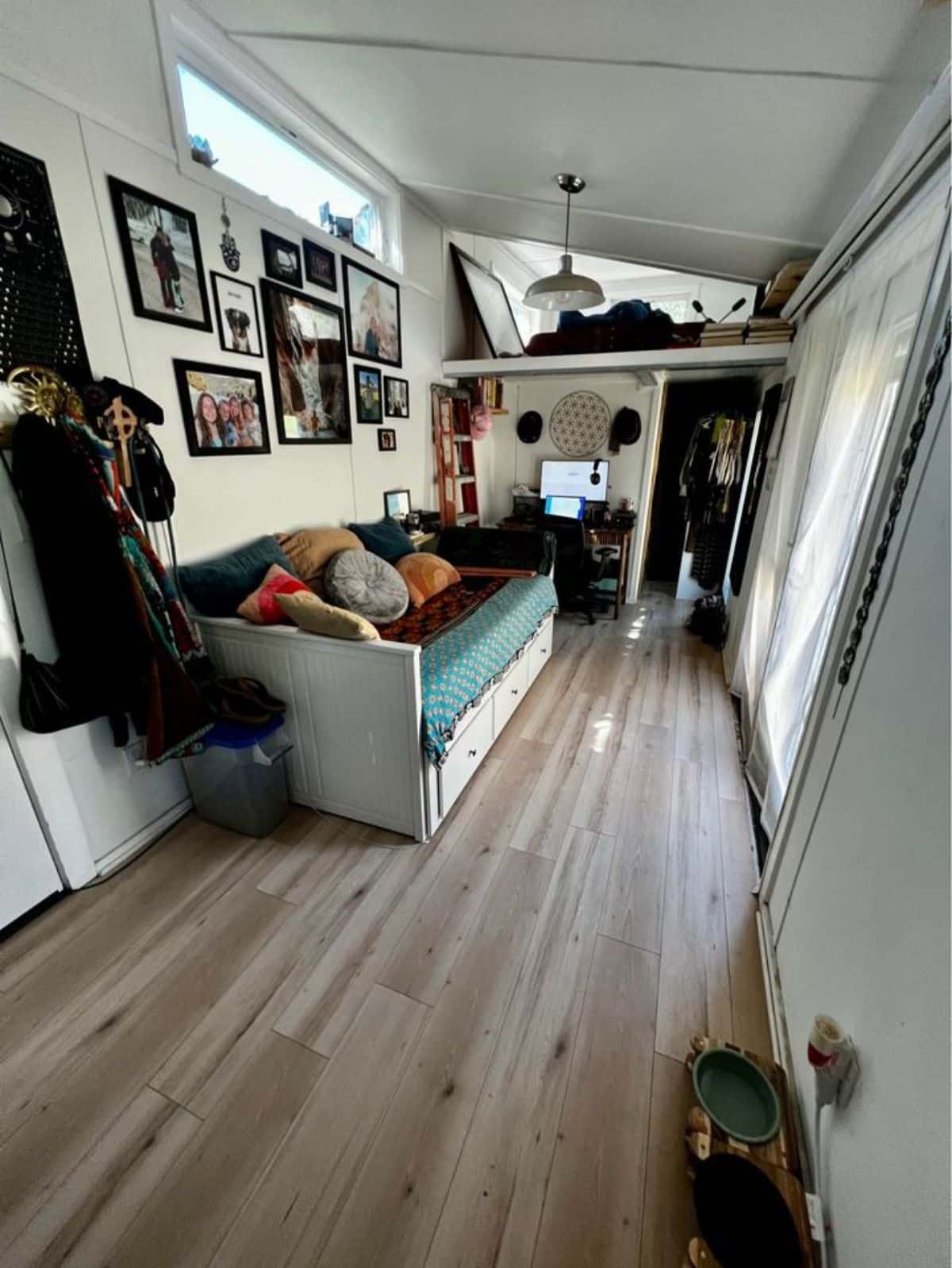 full length view of tiny house on wheels from inside