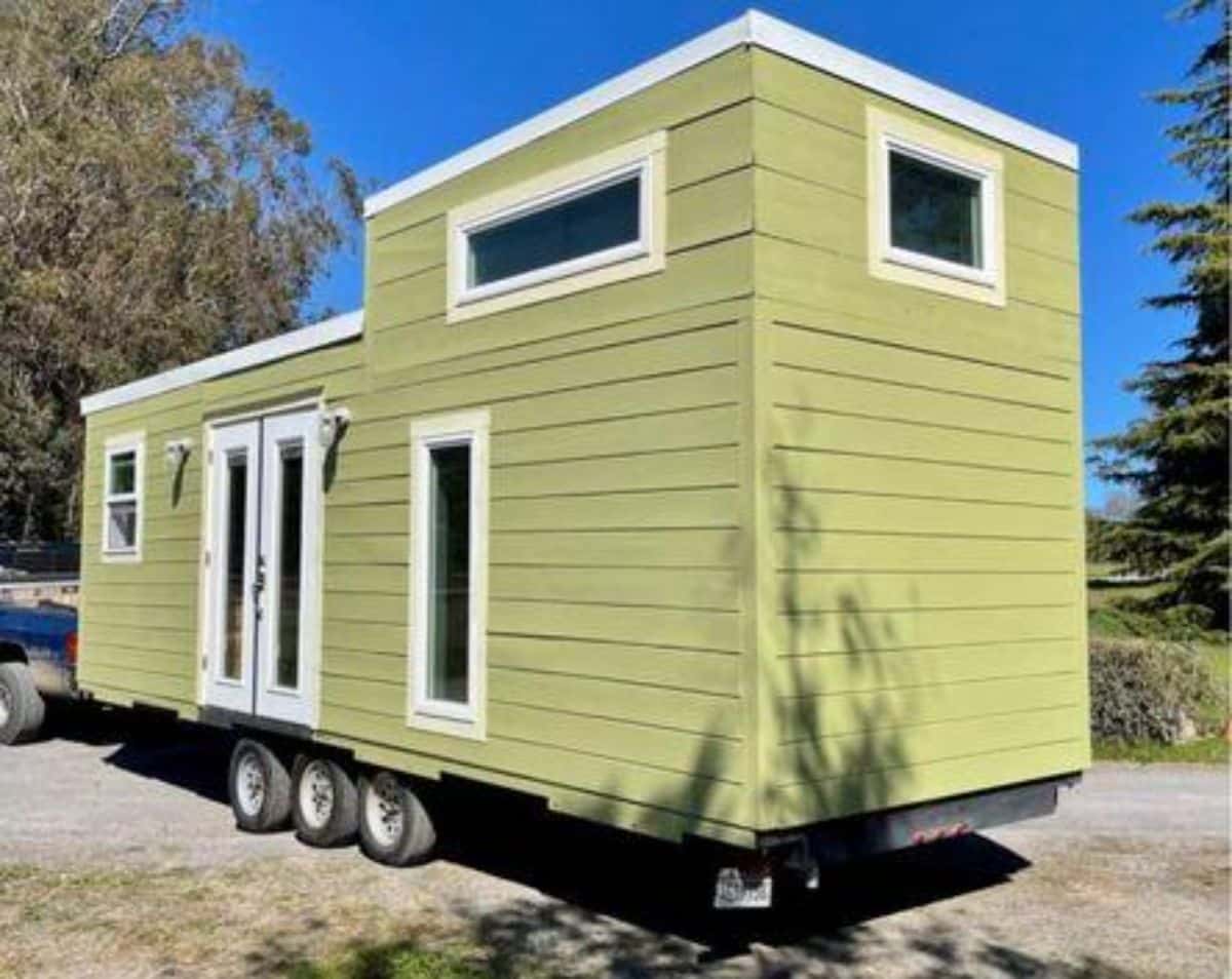 main entrance view of tiny house on wheels
