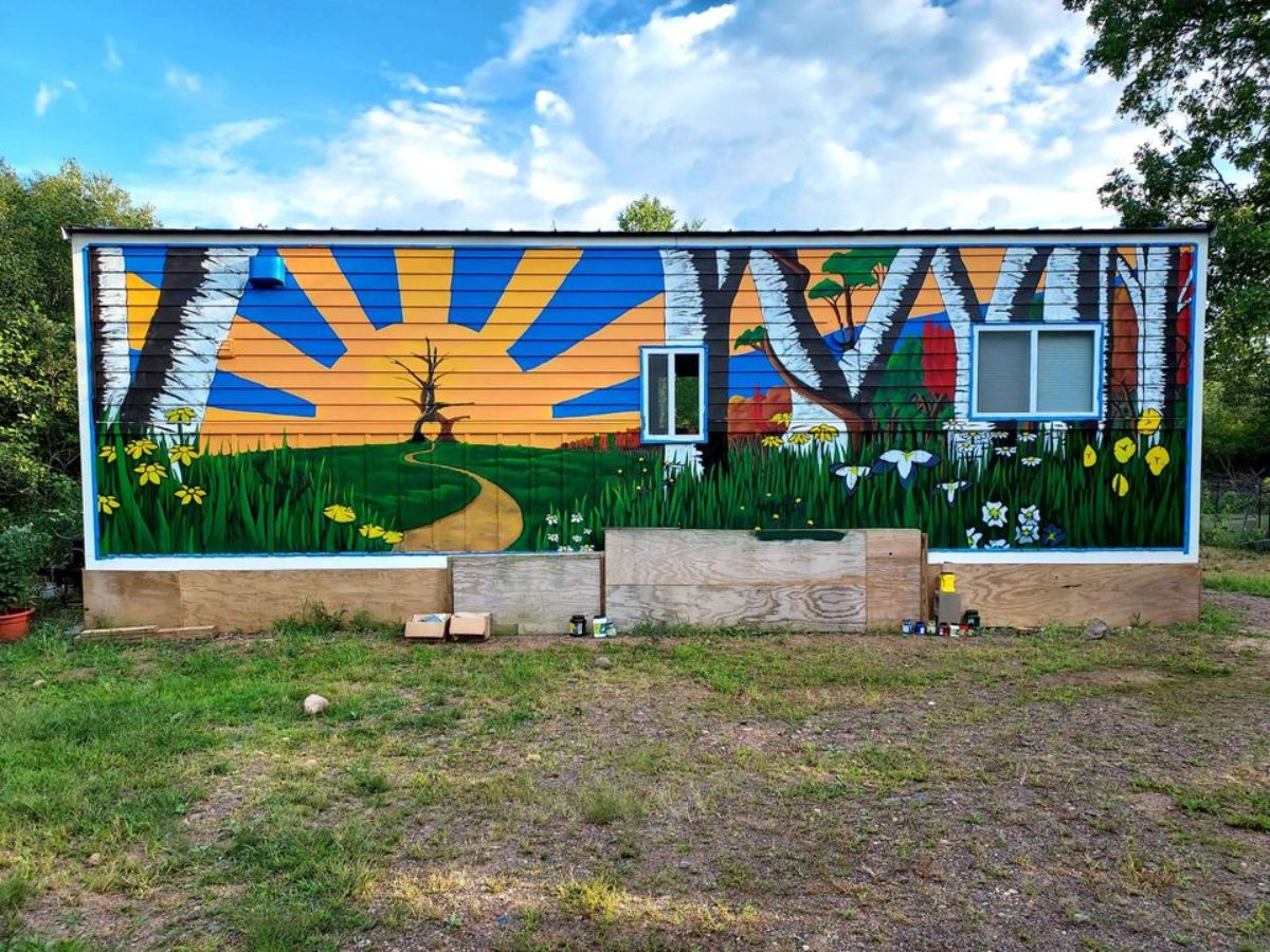 stunning painted backside of tiny home in Minnesota