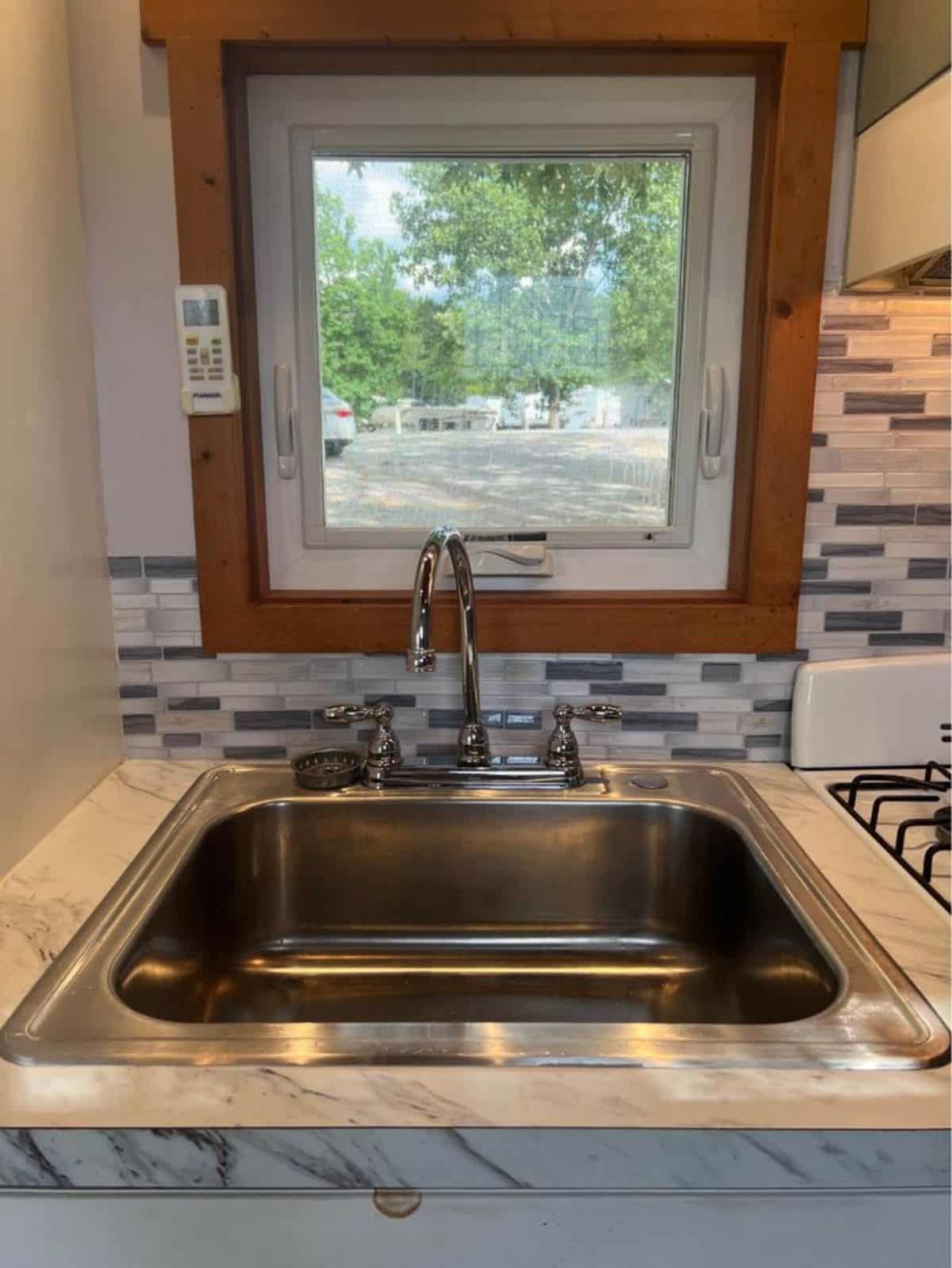 stainless steel sink in kitchen area