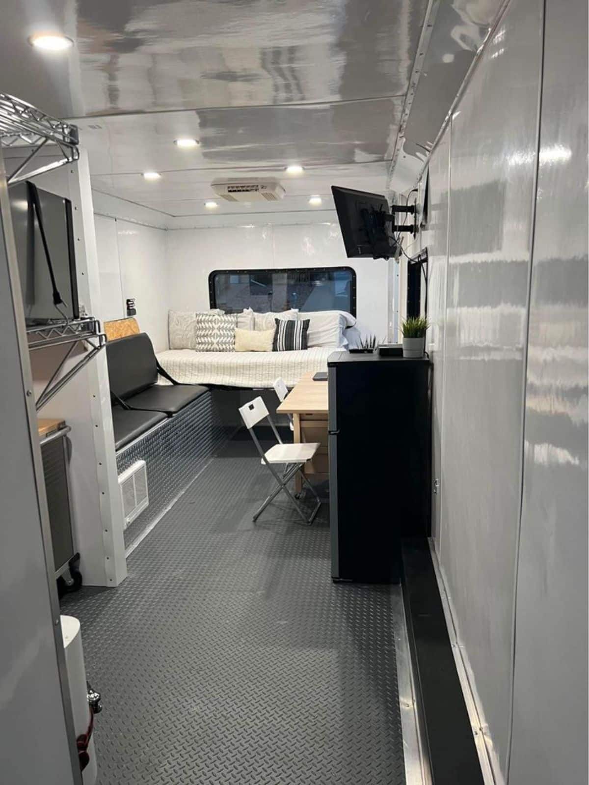 full length interiors of tiny trailer home