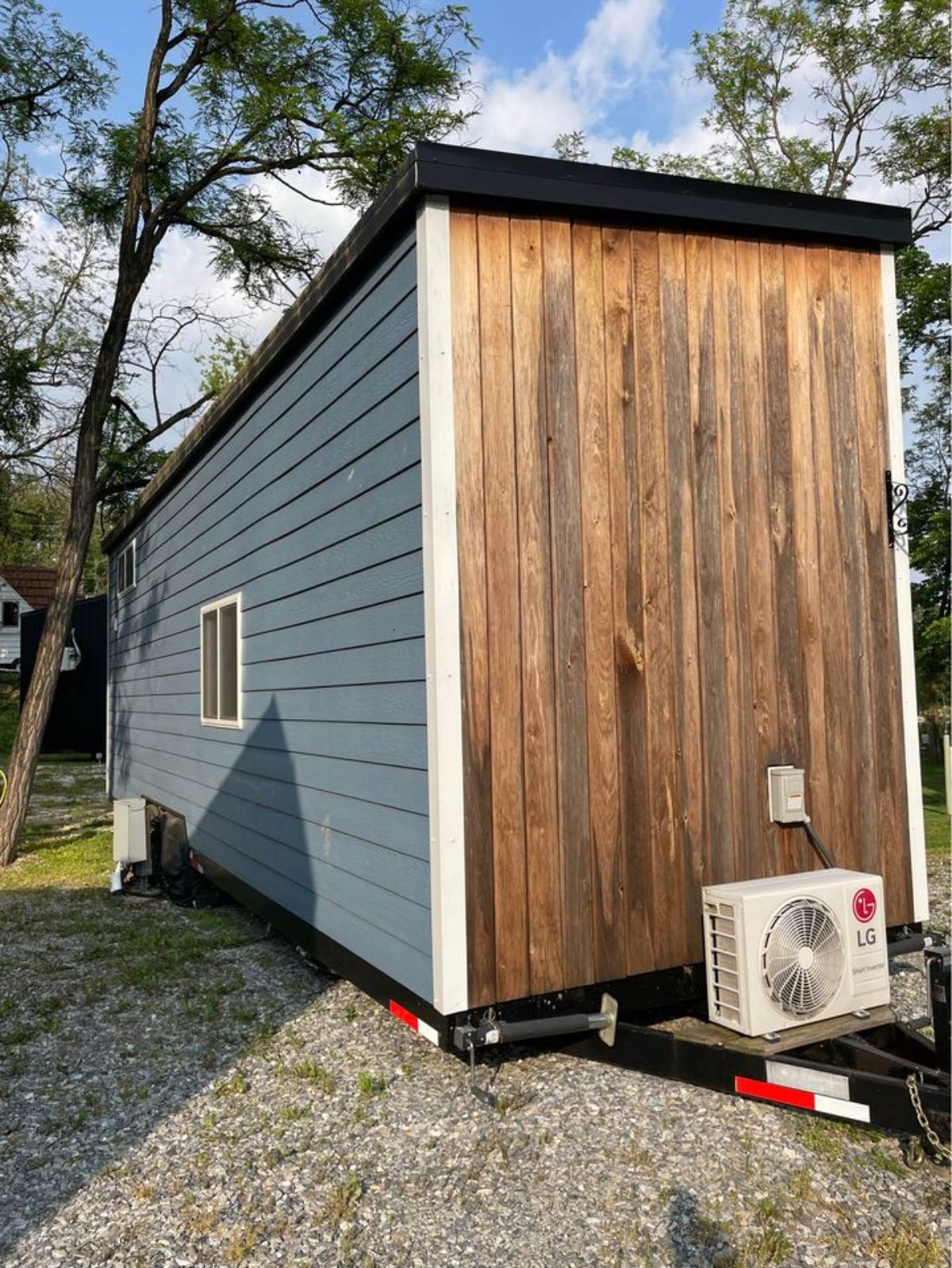 backside of 32' tiny home for four