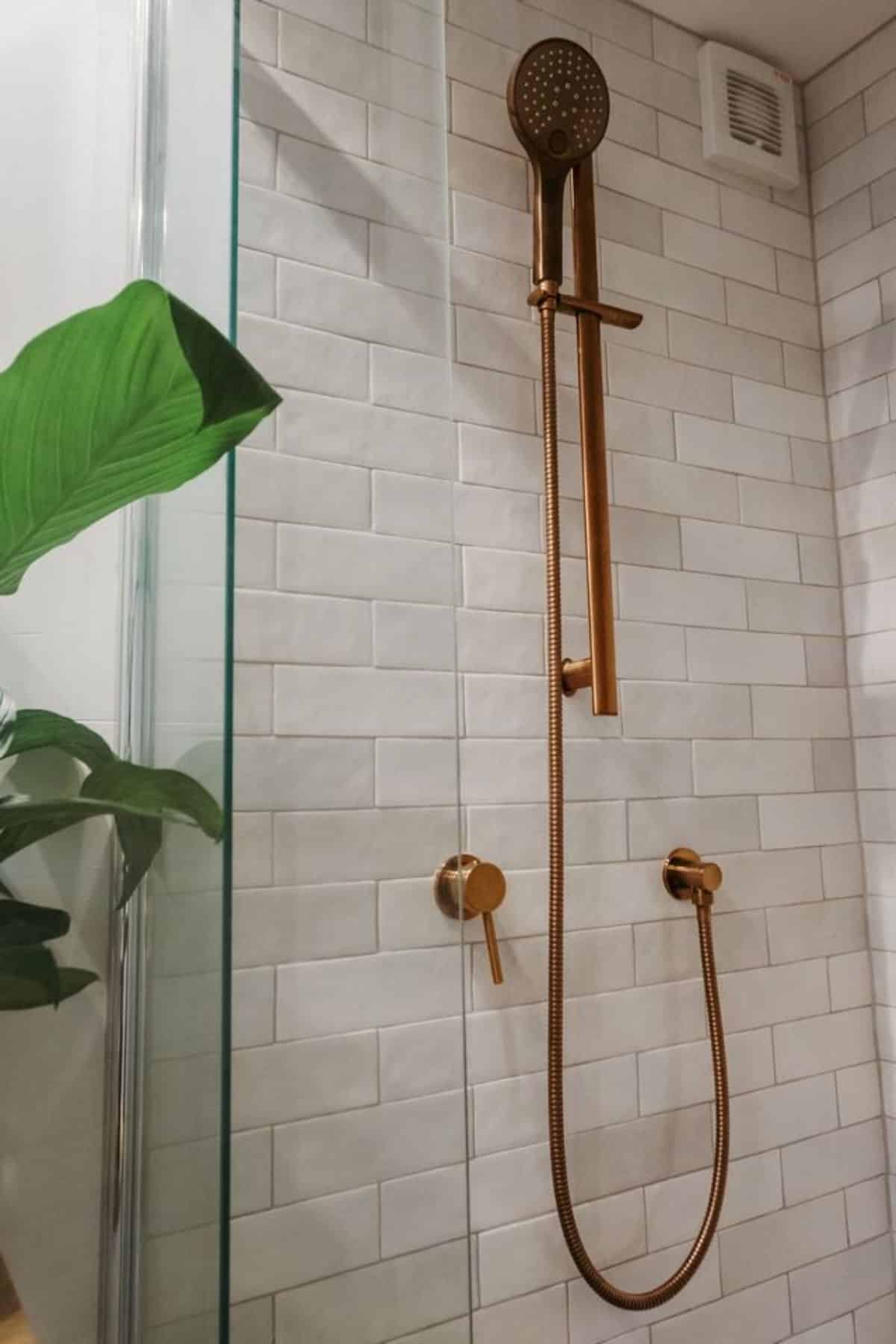 full length shower area in bathroom of luxurious tiny house