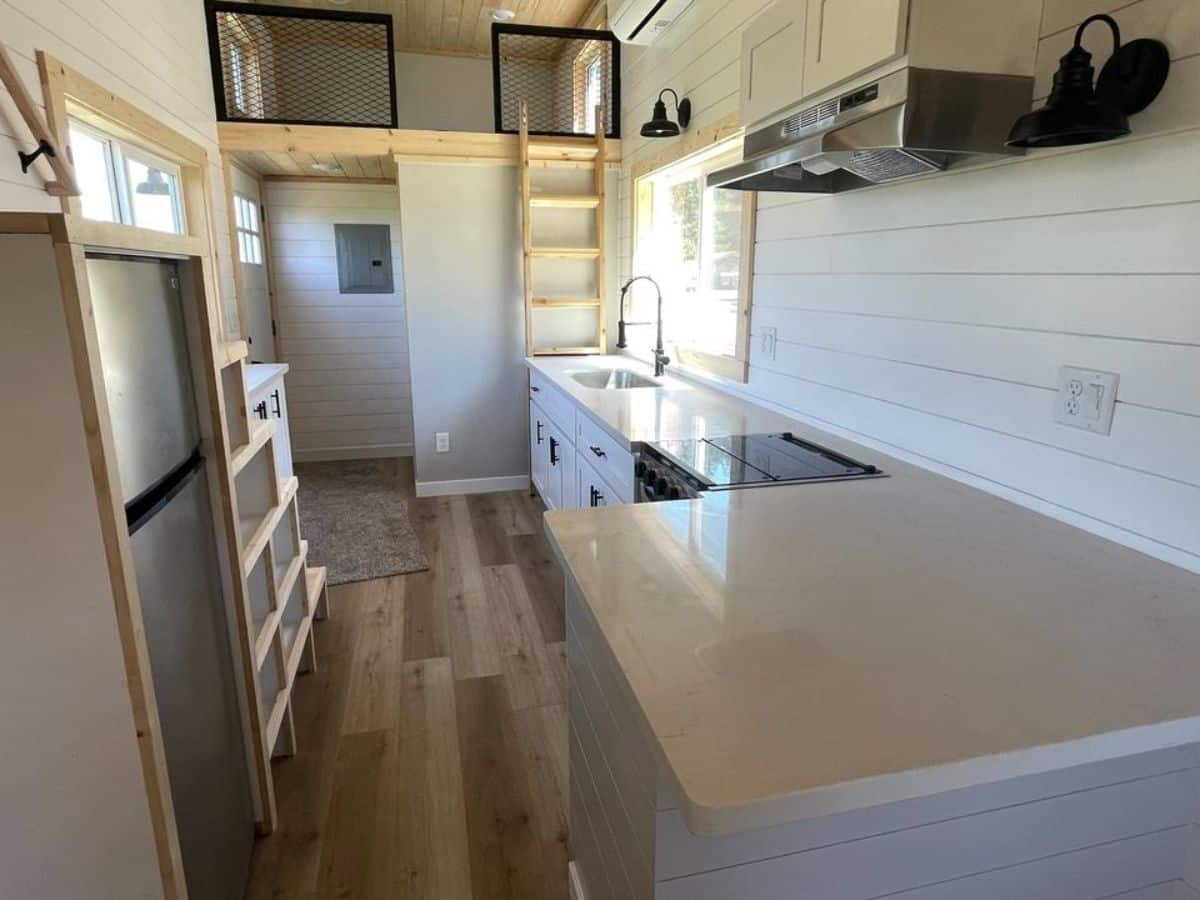 full length interiors of tiny home for two