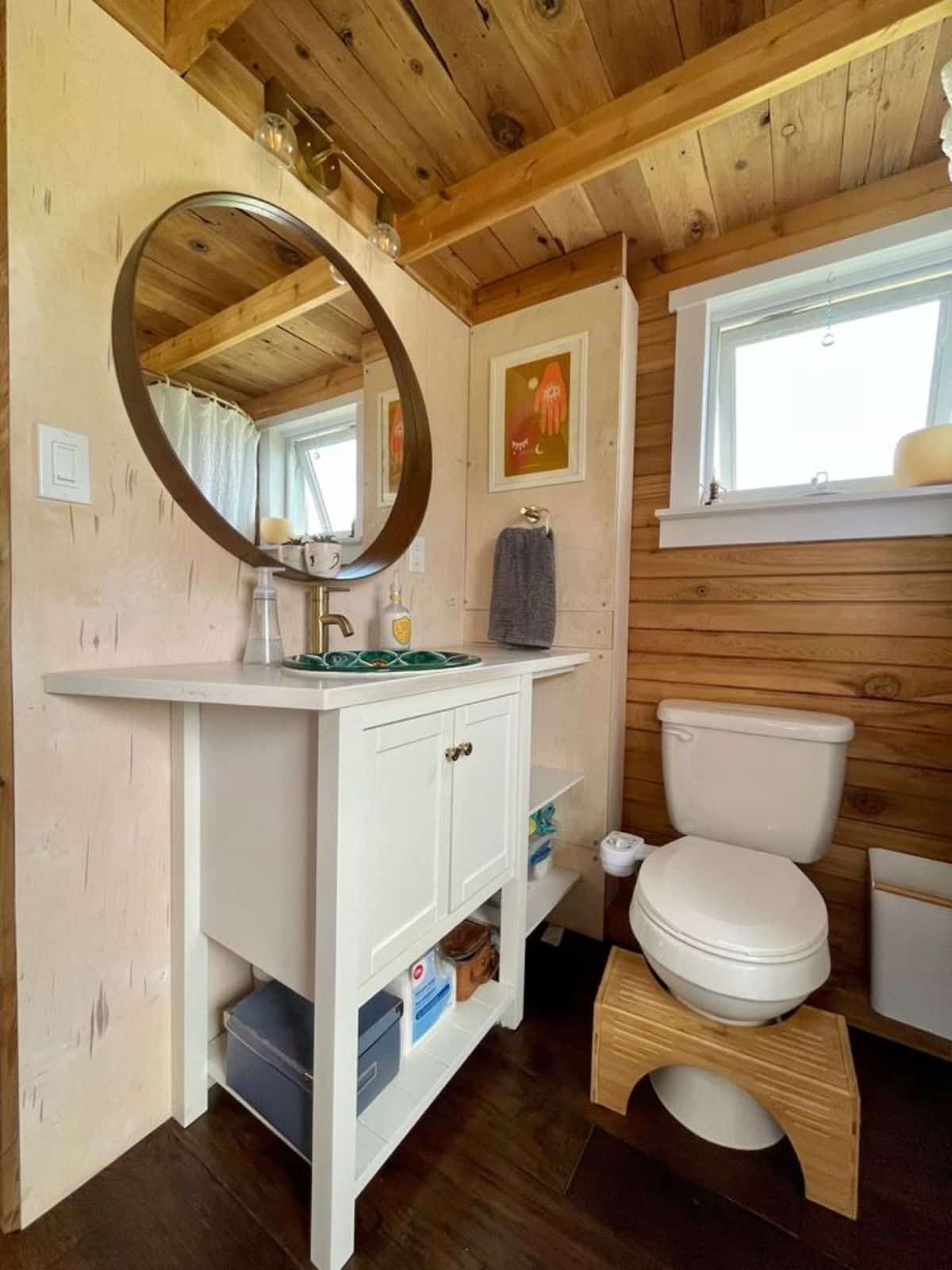 standard fittings installed in bathroom of eco-friendly tiny house