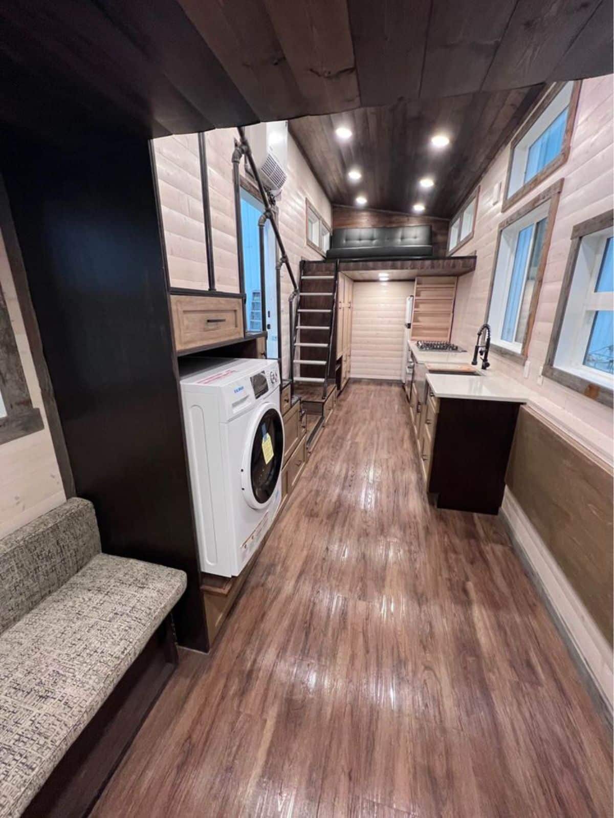 full length interiors of NOAH certified tiny house from bathroom point of view