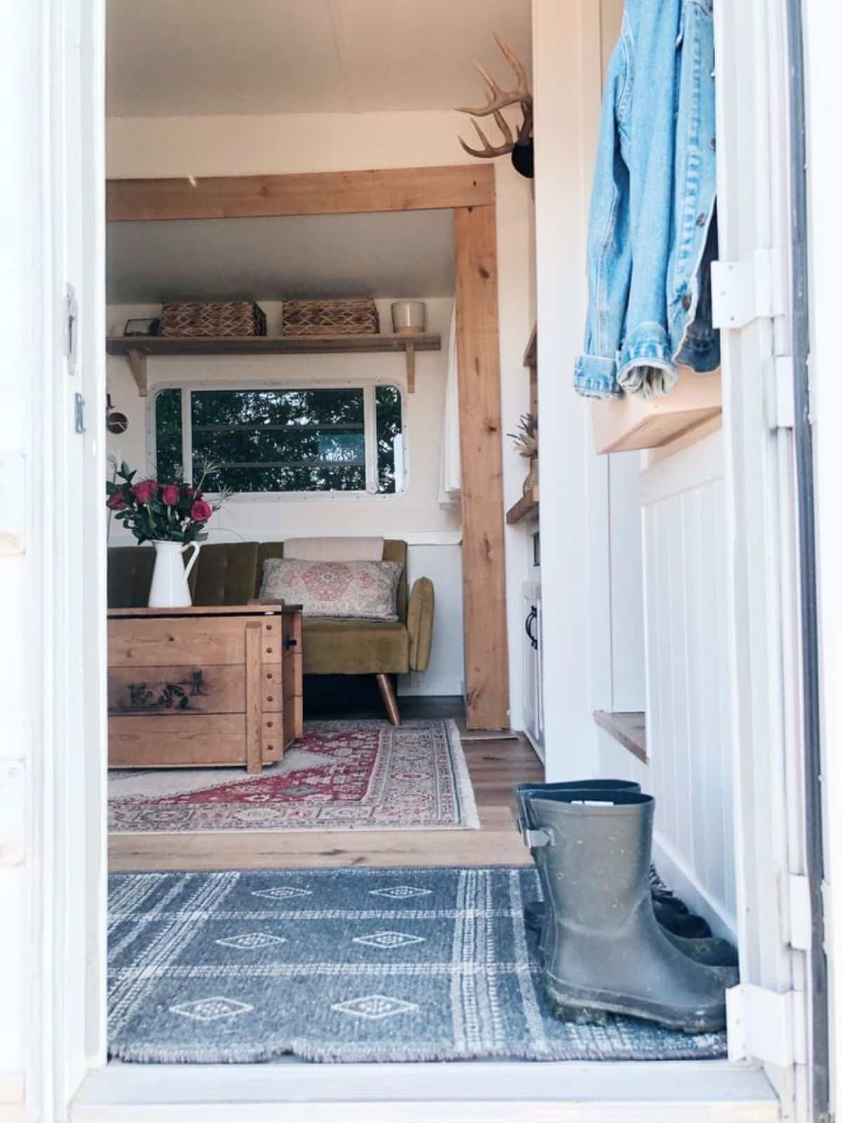 main entrance door view of tiny camper home