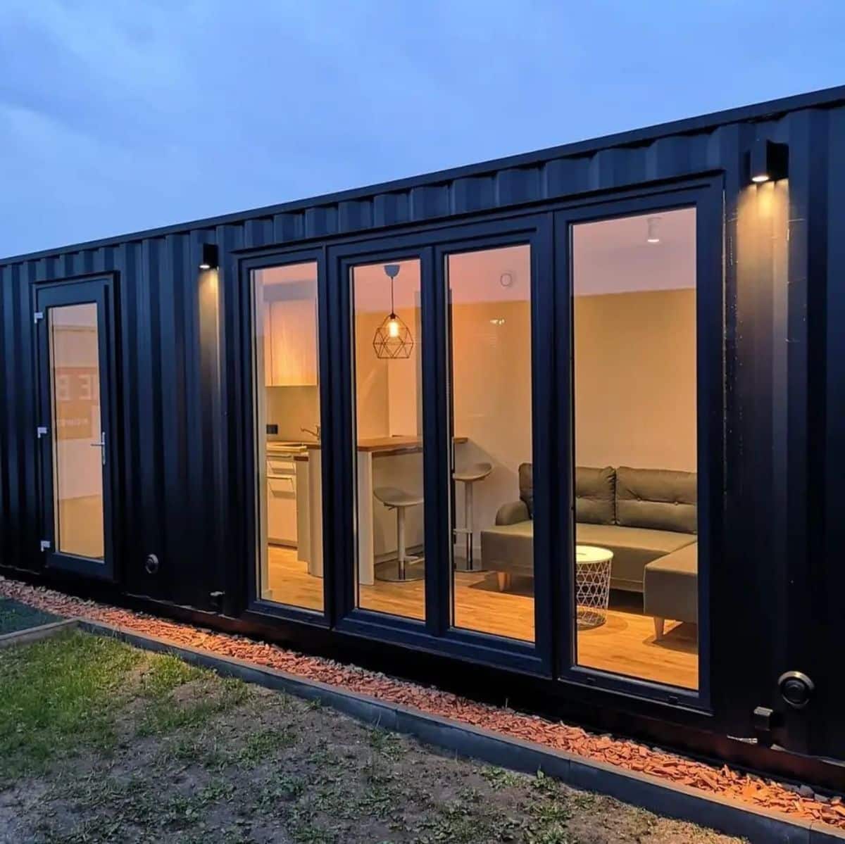 glass slide walls of prefab container home