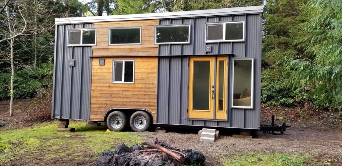 main entrance view of 24' tiny mobile home