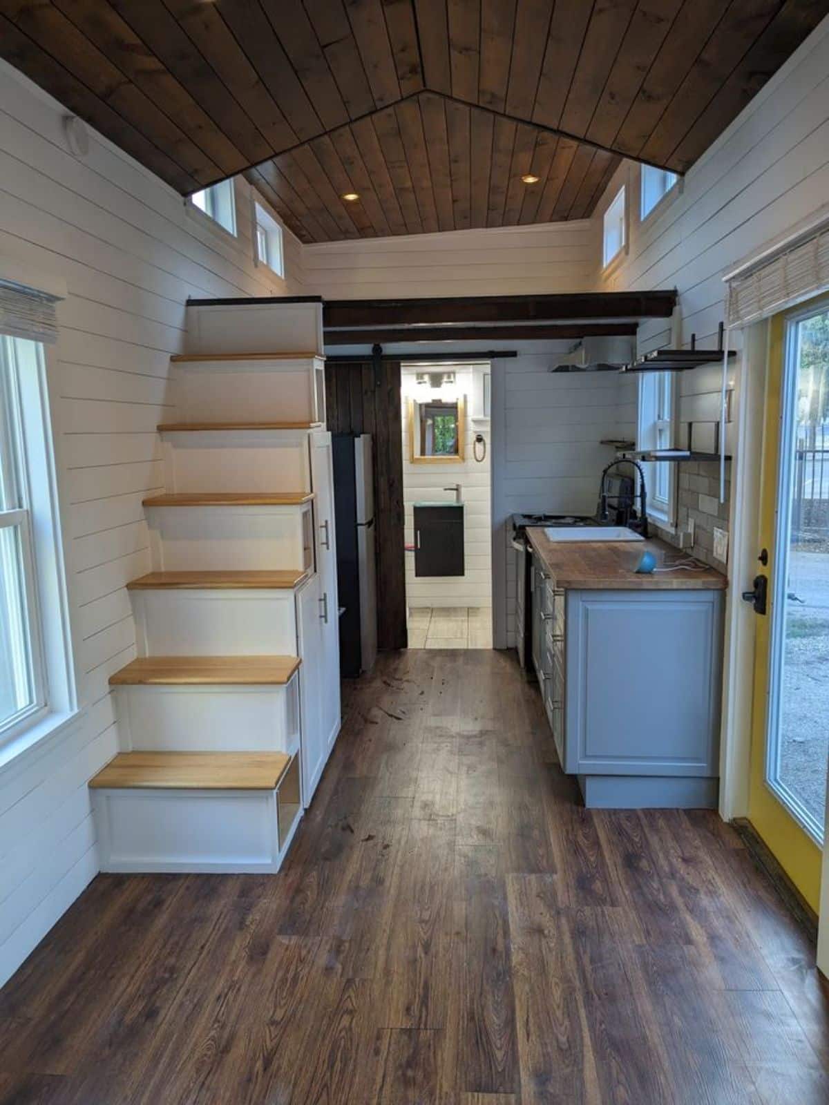 full length interior view of 26' tiny home on wheels
