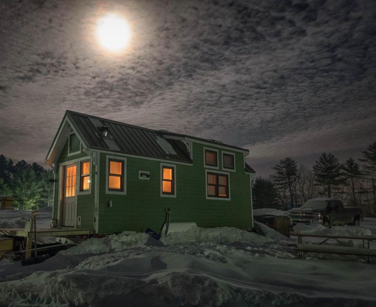 stunning off-grid ready tiny home at night
