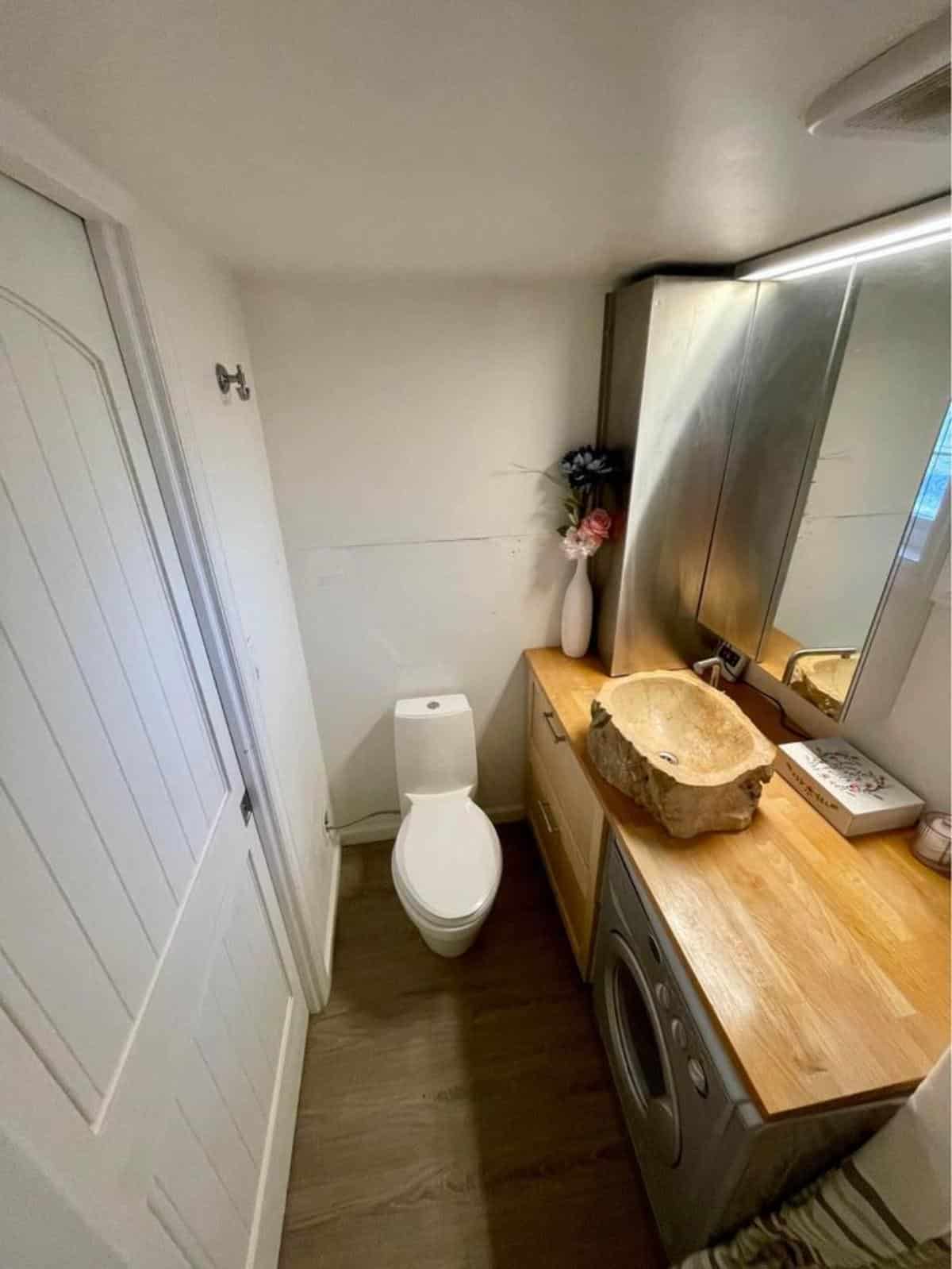standard toilet in bathroom of double lofted home