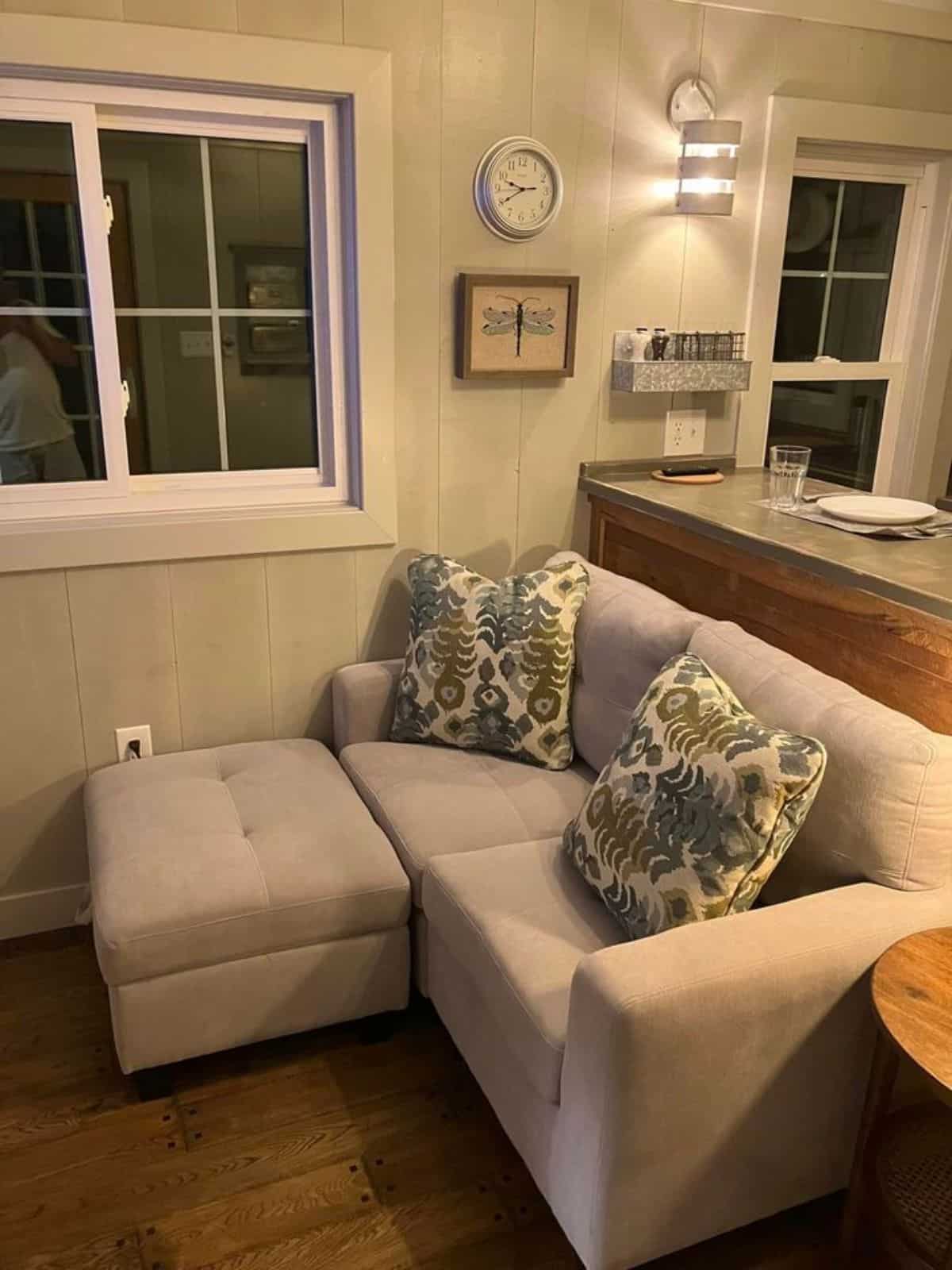 L shaped couch in the living area