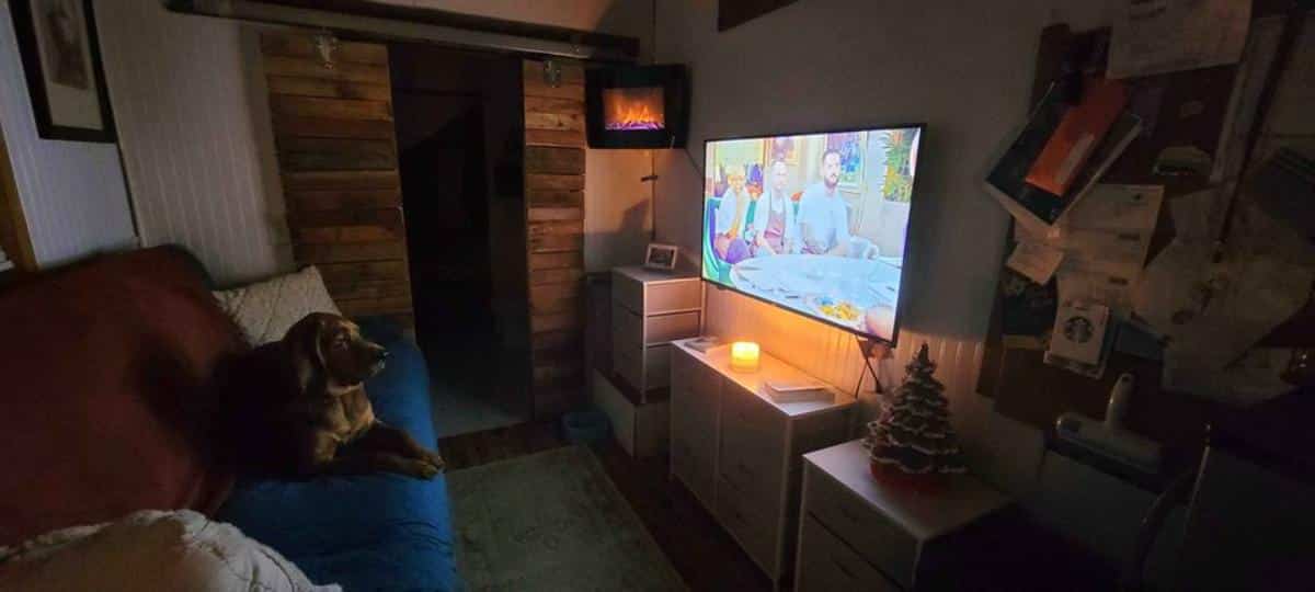 huge wall mounted TV set installed