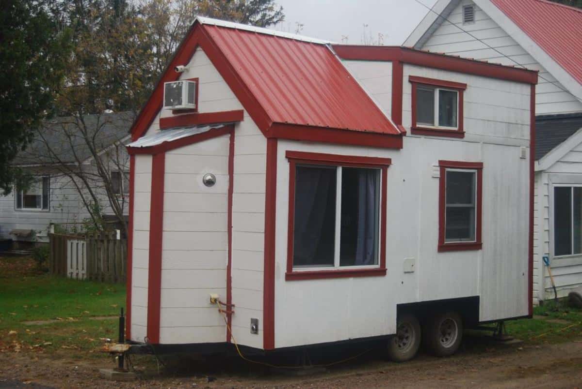 backside of off-grid super tiny home from outside