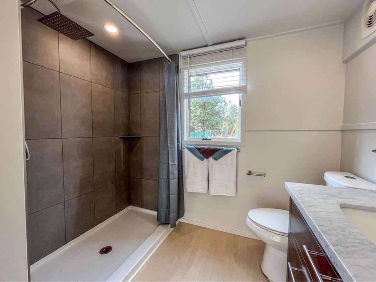 ample space in bathroom of brand new custom built tiny home