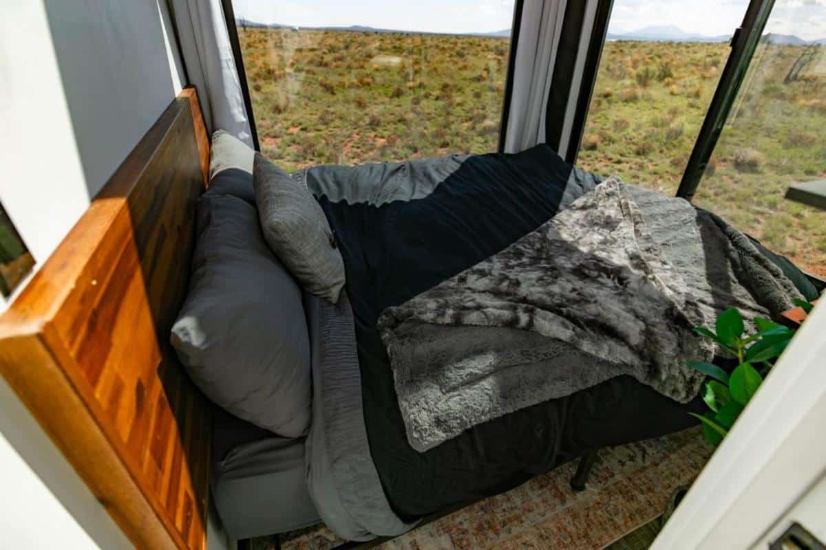 comfortable sleeping area bedroom of cozy offgrid home